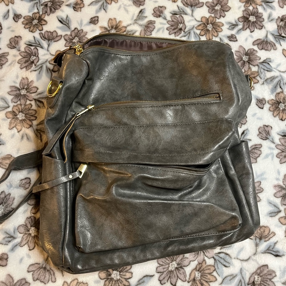 Stylish Gray Faux Leather Backpack